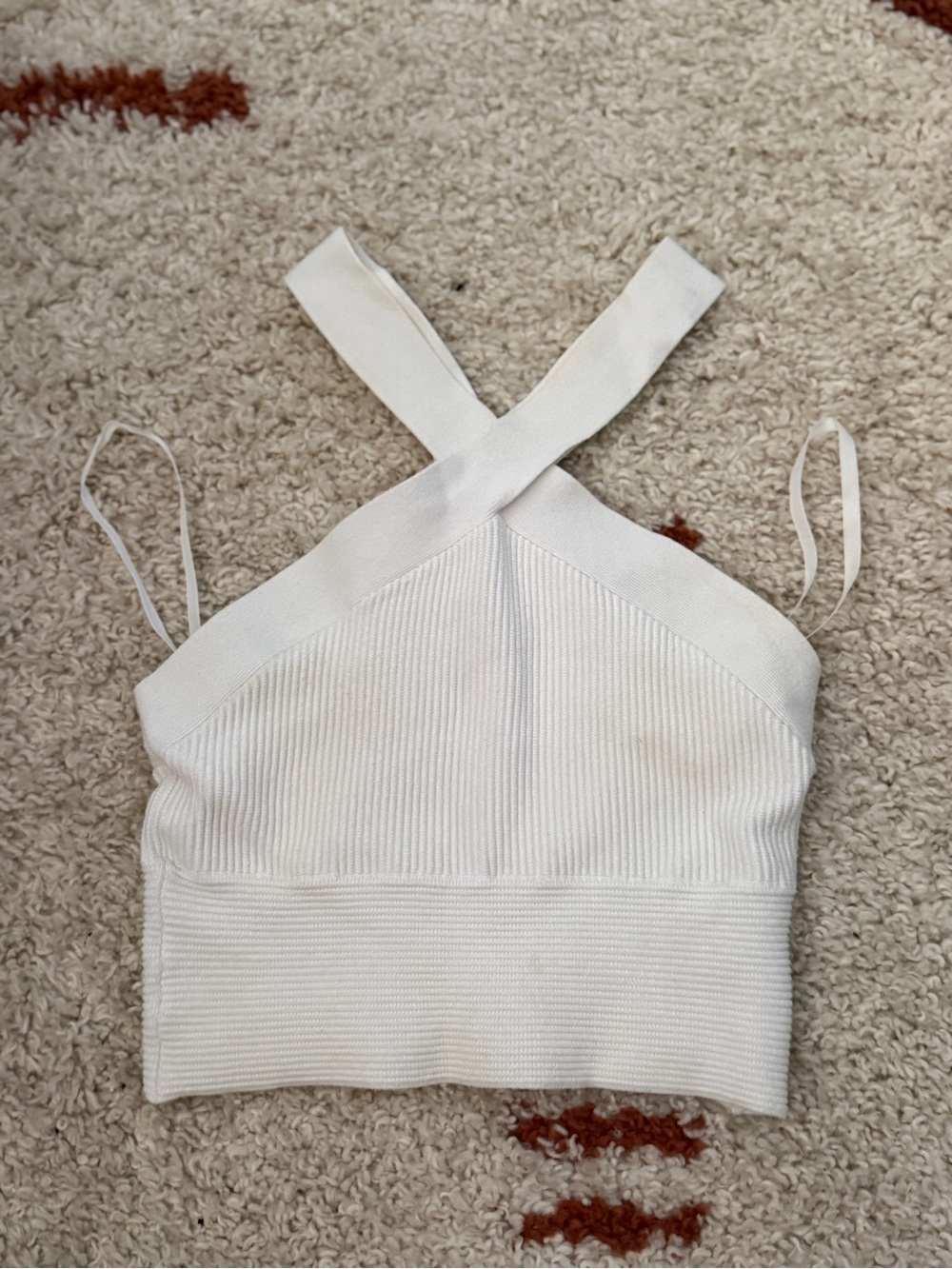 Abercrombie & Fitch White Ribbed Crisscross Crop Tank